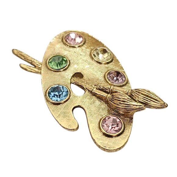 1928 Brand Multicolor Rhinestone Painter Palette Brooch Pin L839 - Picture 6 of 8